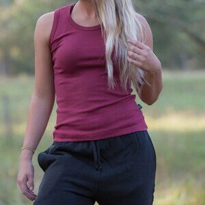 Asarte XL hemp tank top shirt sleeveless cranberry red Stretch